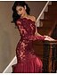 cheap Party Dresses-Women&#039;s Swing Dress Maxi long Dress Red Long Sleeve Solid Color Lace Patchwork Fall Spring One Shoulder Party Elegant Sexy Party Slim 2021 S M L XL