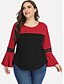 cheap Plus Size Tops-Women&#039;s Plus Size Lace Shirt Shirt Blouse Color Block Black Ruffle Patchwork Lace Trims Long Sleeve Daily Basic Round Neck