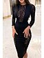 cheap Party Dresses-Women&#039;s Sheath Dress Knee Length Dress Black Long Sleeve Solid Color Lace Patchwork Fall Round Neck Elegant Sexy Party Slim 2021 S M L XL XXL / Mini