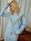 cheap Sweaters &amp; Cardigans-Women&#039;s Sweater Striped Knitted Stylish Basic Casual Long Sleeve Regular Fit Sweater Cardigans Fall Winter Crew Neck Blue
