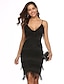 cheap Party Dresses-Women&#039;s Strap Dress Short Mini Dress Black Sleeveless Solid Color Tassel Fringe Lace Summer Sexy Party Slim 2021 S M L XL XXL