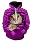 billige Hoodies-cat&#039;s meow herre grafisk hættetrøje sweatshirt letvægts hvid gul rød blå lilla hætte grimme dyr ferie weekend streetwear 3d afslappet bomuld