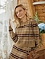 cheap Sweaters &amp; Cardigans-Women&#039;s Pullover Dress Striped 2 Piece Knitted Acrylic Fibers Cotton Basic Long Sleeve Sweater Cardigans Fall Winter Crew Neck Round Neck Brown