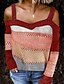 billige Sweaters-Dame Udhulet Strikket Stribet Farveblok Bluse Langærmet Plusstørrelser Sweater Cardigans Skulderfri Efterår Sort Blå Vin