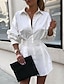 cheap Tops &amp; Blouses-womens sexy long sleeve button down cinched waist mini shirt dress white medium