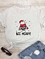 abordables Christmas Tops-Mujer Navidad Camiseta Gráfico Estampados Letra Estampado Escote Redondo Tops 100% Algodón Básico Navidad Top básico Blanco Negro Morado