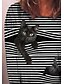 cheap T-Shirts-Women&#039;s T shirt Striped Cat Long Sleeve Print Round Neck Tops Basic Basic Top Black