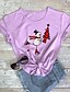 abordables Tops de mujer-Mujer Navidad Camiseta Estampados Muñeco de Nieve Estampado Escote Redondo Tops 100% Algodón Básico Navidad Top básico Blanco Morado Rojo