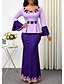 cheap Party Dresses-Women&#039;s Maxi long Dress Trumpet / Mermaid Dress Blue Purple Pink Long Sleeve Patchwork Print Print Off Shoulder Fall Party Elegant 2022 Slim S M L XL XXL 3XL 4XL 5XL