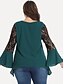 cheap Plus Size Tops-Women&#039;s Plus Size Blouse Shirt Solid Colored Long Sleeve Ruffle Lace Patchwork Round Neck Tops Basic Basic Top Green