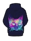 billige Hettegensere og gensere til jenter-Barn Jente Hettegenser og sweatshirt Langermet Regnbue 3D-utskrift Katt Trykt mønster Katt Grafisk 3D Dyr Aktiv