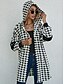 cheap Coats &amp; Trench Coats-Women&#039;s Coat Daily Fall &amp; Winter Long Coat Loose Fit Jacket Long Sleeve Houndstooth Black