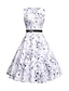 cheap Midi Dresses-Women&#039;s A Line Dress Knee Length Dress White Sleeveless Floral Lace up Print Fall Summer Round Neck Elegant Vintage Slim 2021 S M L XL XXL