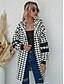 cheap Coats &amp; Trench Coats-Women&#039;s Coat Daily Fall &amp; Winter Long Coat Loose Fit Jacket Long Sleeve Houndstooth Black