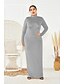 abordables Robes Grandes Tailles  Femme-Femme Robe Fourreau Robe longue maxi Noir Violet Jaune Vin Vert Bleu Poudré Bleu Roi Gris Manches Longues Couleur unie Automne Simple 2021 XXL 3XL 4XL 5XL / Grandes Tailles