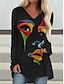 abordables T-shirts-Mujer Vestido camiseta Sayo Camiseta Abstracto Manga Larga Estampado Escote en Pico Tops Básico Top básico Negro Arco Iris Gris