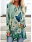 cheap Hoodies &amp; Sweatshirts-Women&#039;s Tunic Shirts Green Floral Butterfly Print Long Sleeve Daily V Neck Long Loose Fit