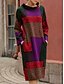 cheap Casual Dresses-Women&#039;s Shift Dress Midi Dress Purple Gray Green Red Long Sleeve Color Block Print Fall Winter Round Neck Casual Vintage Loose 2021 M L XL XXL / Cotton / Cotton