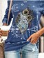 preiswerte T-shirts-Damen Tunika Tier Langarm Druck Rundhalsausschnitt Oberteile Blau Grau Grün