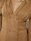 preiswerte Casual Kleider-Damen Minikleid Etuikleid Braun Langarm Gerüscht Samt Volltonfarbe V-Ausschnitt Herbst Winter Party Elegant Vintage 2021 S M L XL