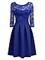 cheap Knee-Length Dresses-women&#039;s sexy vintage floral 3/4 sleeve solid color slim fit wedding cocktail party lace midi dress pink
