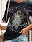 abordables T-shirts-Tunique Femme Quotidien Animal Manches Longues Imprimé Col Rond Bleu Gris Vert Hauts Standard