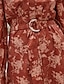 cheap Elegant Dresses-Women&#039;s Shirt Dress Knee Length Dress Red Long Sleeve Floral Lace up Print Fall Winter Shirt Collar Work Vintage Going out 2021 S M L XL