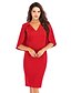 cheap Party Dresses-Women&#039;s Sheath Dress Knee Length Dress Black Red Blushing Pink Khaki Half Sleeve Solid Color Patchwork Summer V Neck Sexy 2021 S M L XL XXL