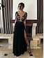 cheap Party Dresses-Women&#039;s Swing Dress Maxi long Dress Black Long Sleeve Solid Color Embroidered Lace Patchwork Fall V Neck Elegant Sexy 2021 S M L XL