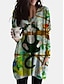 abordables Mini Robes-Femme Robe Droite Robe courte courte Manches Longues Imprimé Chat Animal Patchwork Imprimé Automne Printemps Simple Bohème Coton 2021 Vert L XL XXL 3XL 4XL 5XL