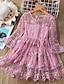 cheap Girls&#039; Dresses-Kids Little Girls&#039; Dress Solid Colored Lace White Blushing Pink Knee-length Long Sleeve Active Sweet Dresses