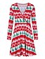 cheap Christmas Dresses-Women&#039;s Short Mini Dress Swing Dress Yellow Red Long Sleeve Clothing Print Print V Neck Fall Christmas Casual 2021 Regular Fit S M L XL