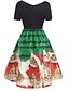 cheap Christmas Dresses-Women&#039;s A Line Dress Knee Length Dress Blue Red Green Short Sleeve Print Backless Zipper Patchwork Winter V Neck Vintage Christmas 2021 S M L XXL