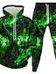 billige Hoodies-Herre Pullover-hættetrøje Vin Marineblå Lilla Guld Grøn Hætte 3D Galakseprint 2 stk Frontlomme Daglig 3D-udskrivning 3D-tryk Afslappet Tøj Hættetrøjer Sweatshirts Langærmet