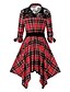 cheap Casual Dresses-Women&#039;s Swing Dress Knee Length Dress Black Blue Red Long Sleeve Check Patchwork Fall Shirt Collar Casual 2021 L XL XXL 3XL 4XL 5XL