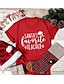 baratos Christmas Tops-Mulheres Natal Camiseta Gráfico Estampas Abstratas Letra Estampado Decote Redondo Blusas 100% Algodão Básico Natal Camisetas Básicas Preto Vermelho