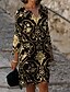 abordables Robes Midi-Femme Robe Longueur Genou Robe Fourreau Noir Manches 3/4 Imprimer Floral Col en V L&#039;autume Printemps Elégant 2022 L XL XXL 3XL