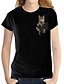 baratos T-shirts-Mulheres Camiseta Gato 3D Gato 3D Estampas Abstratas Decote Redondo Imprimir Básico Blusas Preto Branco