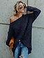 preiswerte Pullover-Damen Zur Seite fahren Volltonfarbe Strick Langarm Lose Pullover Strickjacken Herbst Winter Schulterfrei Blau