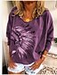 baratos Blusa-t-shirt vintage feminina indiana nativa americana cocar de penas com estampa solta de manga comprida e tops grandes roxos