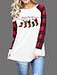 baratos T-shirts-Mulheres Camiseta Xadrez Gráfico Letra Decote Redondo Patchwork Básico Natal Blusas Branco