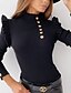 cheap Tops &amp; Blouses-Women&#039;s Shirt Blouse Black White Khaki Plain Ruffle Button Long Sleeve High Neck Regular Slim S