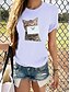abordables T-shirts-Mujer Camiseta Tema Lazo Gato 3D Gato Gráfico Mariposa Escote Redondo Estampado Básico Tops Corte Ancho 100% Algodón Gato Morado Arco Iris