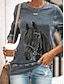 preiswerte Bluse-Damen T-Shirt 3D Tier Rundhalsausschnitt Bedruckt Grundlegend Oberteile Lose Blau Grau Grün
