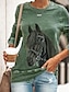 preiswerte Bluse-Damen T-Shirt 3D Tier Rundhalsausschnitt Bedruckt Grundlegend Oberteile Lose Blau Grau Grün
