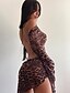 cheap Bodycon Dresses-Women&#039;s Sheath Dress Short Mini Dress Brown Long Sleeve Leopard Backless Print Summer Round Neck Stylish Sexy Club Slim 2021 S M L