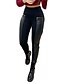 cheap Pants-women pu leather contrast zipper design high waist skinny pants s black