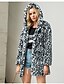 cheap Furs &amp; Leathers-womens leopard faux fur coat long sleeve parka jacket outwear winter warm zip up hooded overcoat with pocket khaki