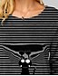 preiswerte T-shirts-Damen T-Shirt Gestreift Katze Grafik-Drucke Langarm Taste Druck Rundhalsausschnitt Oberteile Grundlegend Basic Top Dunkelgraue Kombination Silber grau Schwarz