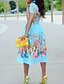 cheap Plus Size Dresses-Women&#039;s A Line Dress Knee Length Dress Blue Short Sleeve Floral Print Patchwork Print Summer Shirt Collar Casual 2021 M L XL XXL 3XL